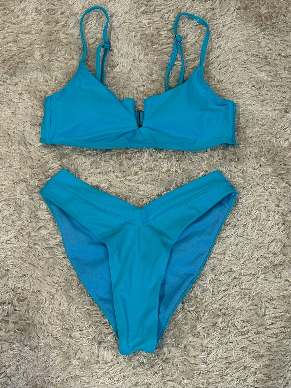 Bingo Surf Blue Teal V‑Front Bikini Set - Small